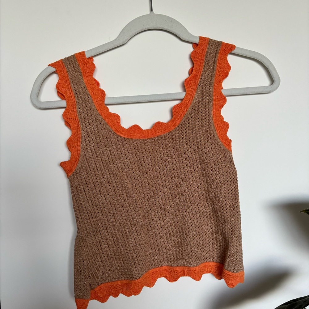 Maeve Brown/tan and orange knit Crop Tank Top